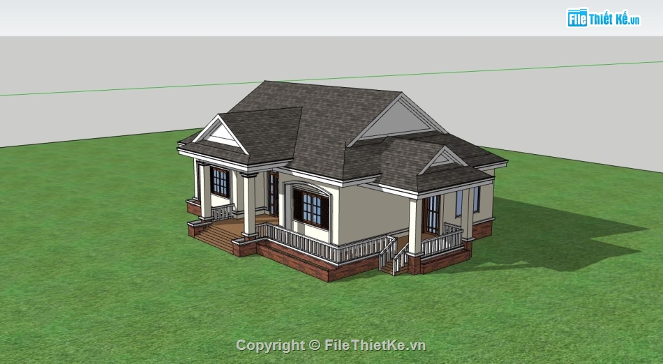 villa 1 tầng,sketchup villa 1 tầng,mẫu villa hiện đại