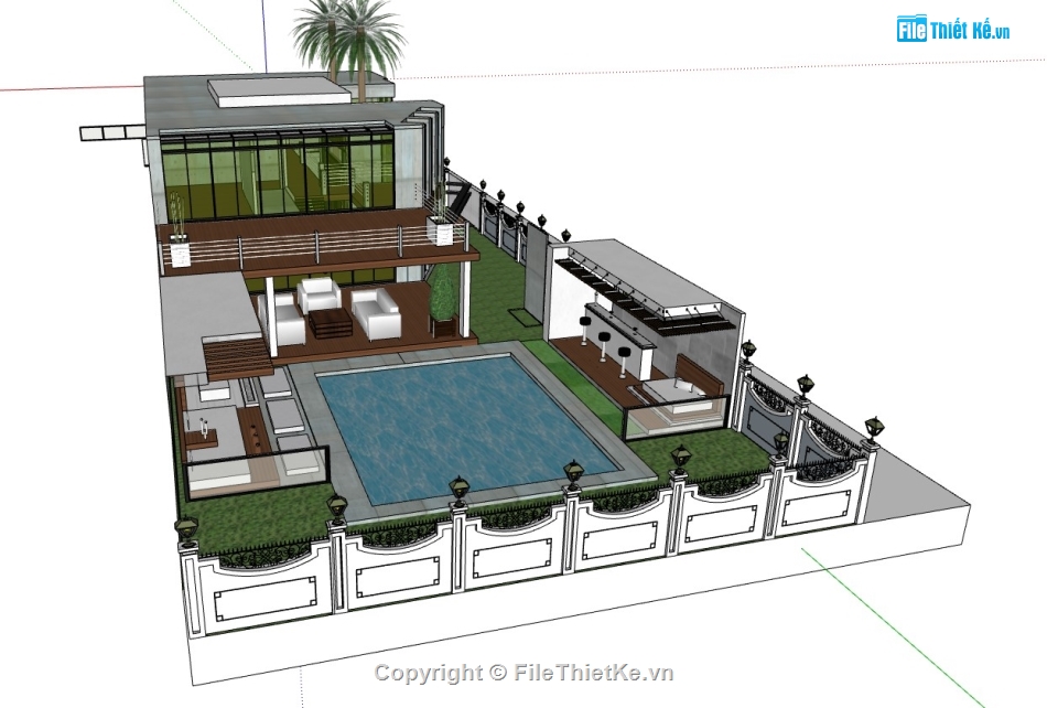 sketchup villa 2 tầng,su villa,sketchup biệt thự,biệt thự bể bơi,sketchup biệt thự 2 tầng