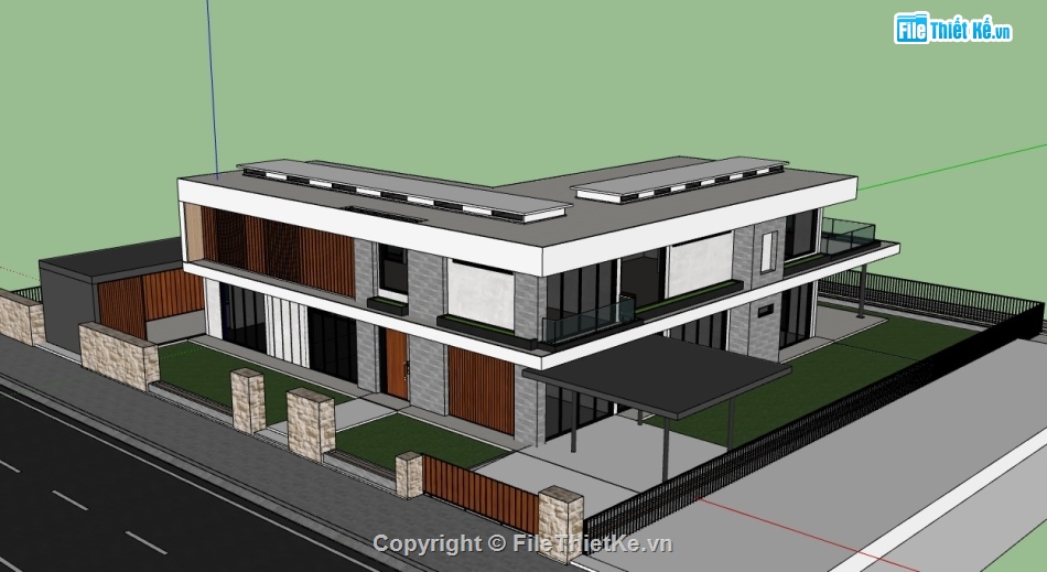 Sketchup,villa,Biệt thự 2 tầng,su biệt thự,villa 2 tầng,Sketchup biệt thự