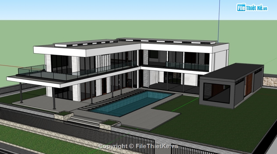 Sketchup,villa,Biệt thự 2 tầng,su biệt thự,villa 2 tầng,Sketchup biệt thự