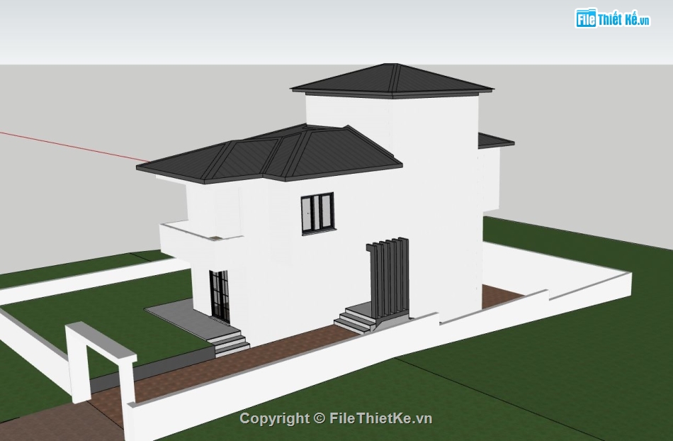 sketchup villa 2 tầng,mẫu villa hiện đại,phối cảnh villa 2 tầng,kiến trúc villa 2 tầng