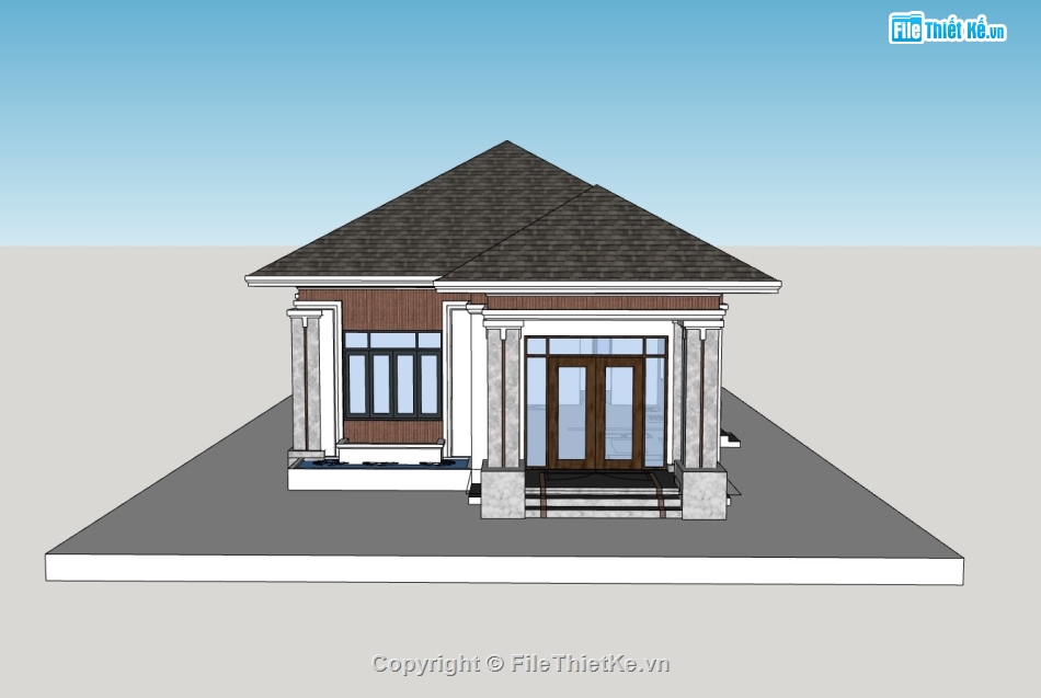 su biệt thự,sketchup biệt thự,biệt thự 1 tầng