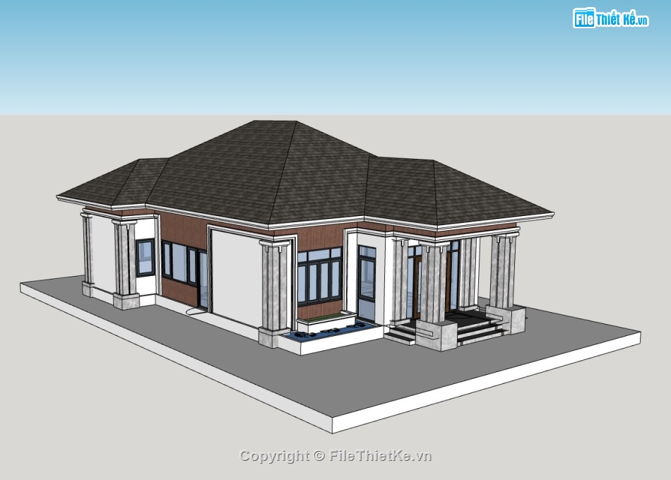 su biệt thự,sketchup biệt thự,biệt thự 1 tầng