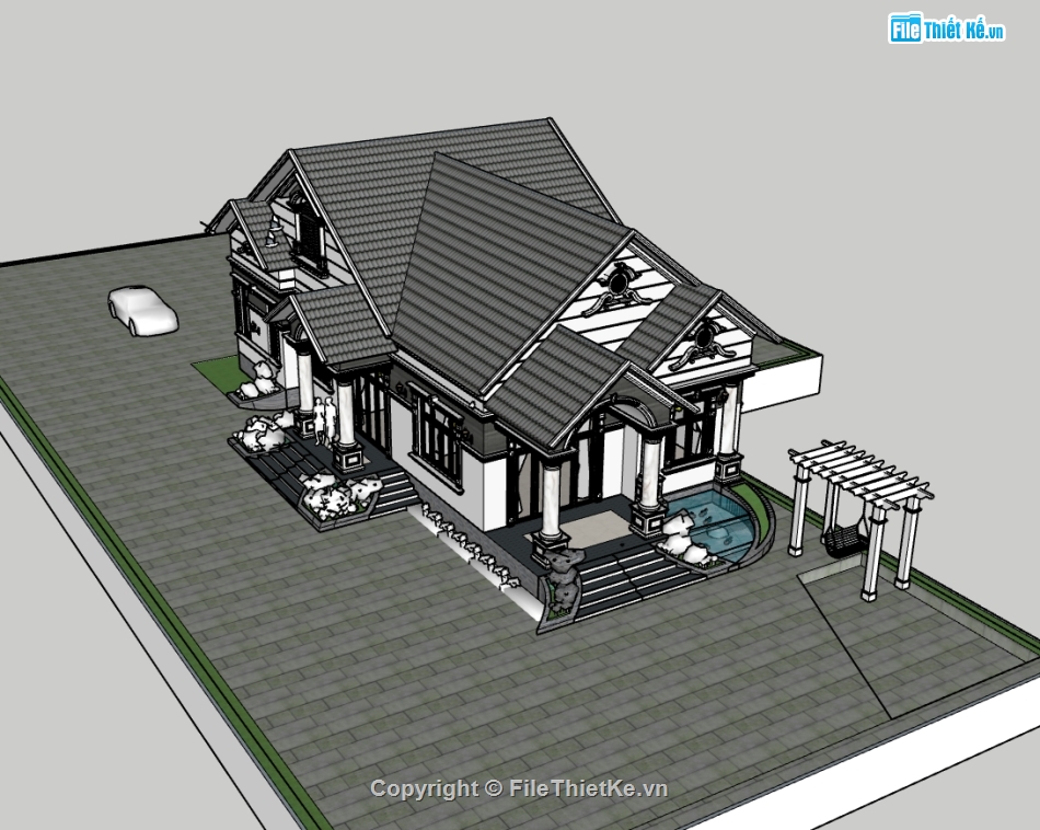su biệt thự,sketchup biệt thự,su biệt thự 1 tầng