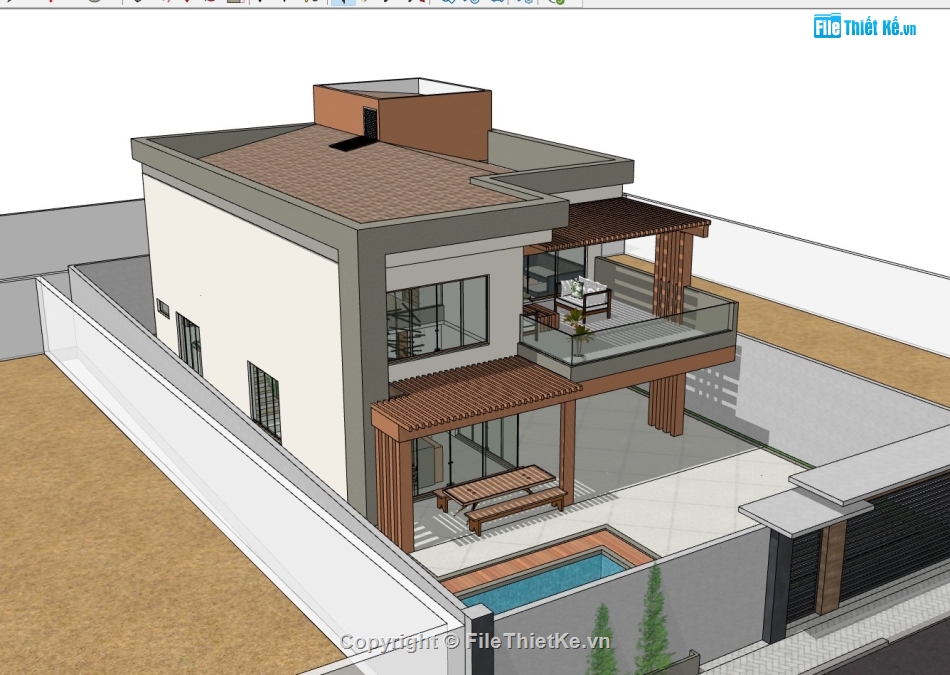 su biệt thự,sketchup biệt thự,su biệt thự 2 tầng