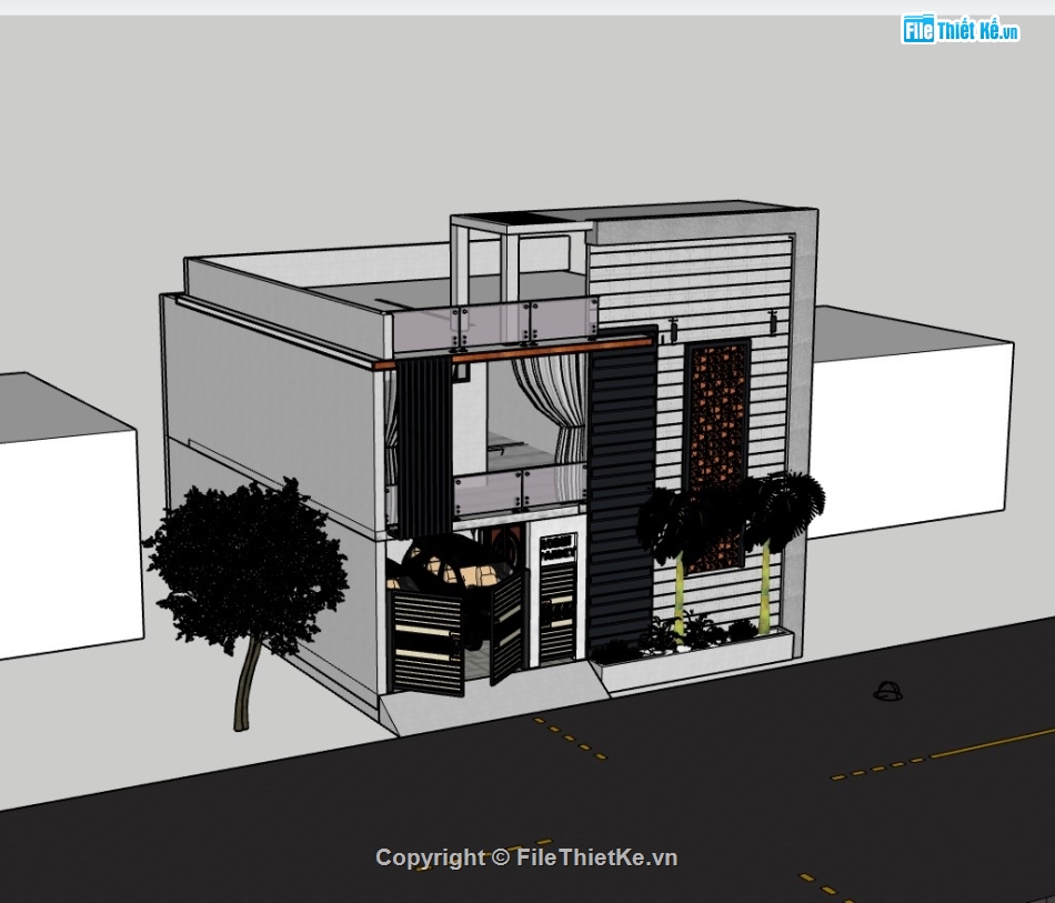 biệt thự 2 tầng,su biệt thự 2 tầng,sketchup biệt thự 2 tầng