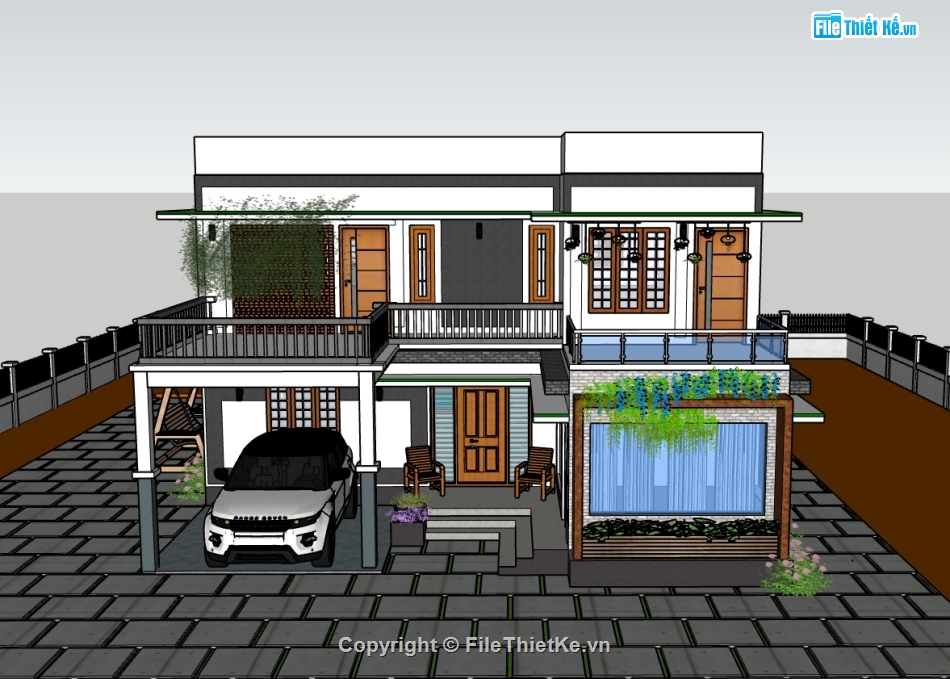 biệt thự 2 tầng,su biệt thự,sketchup biệt thự