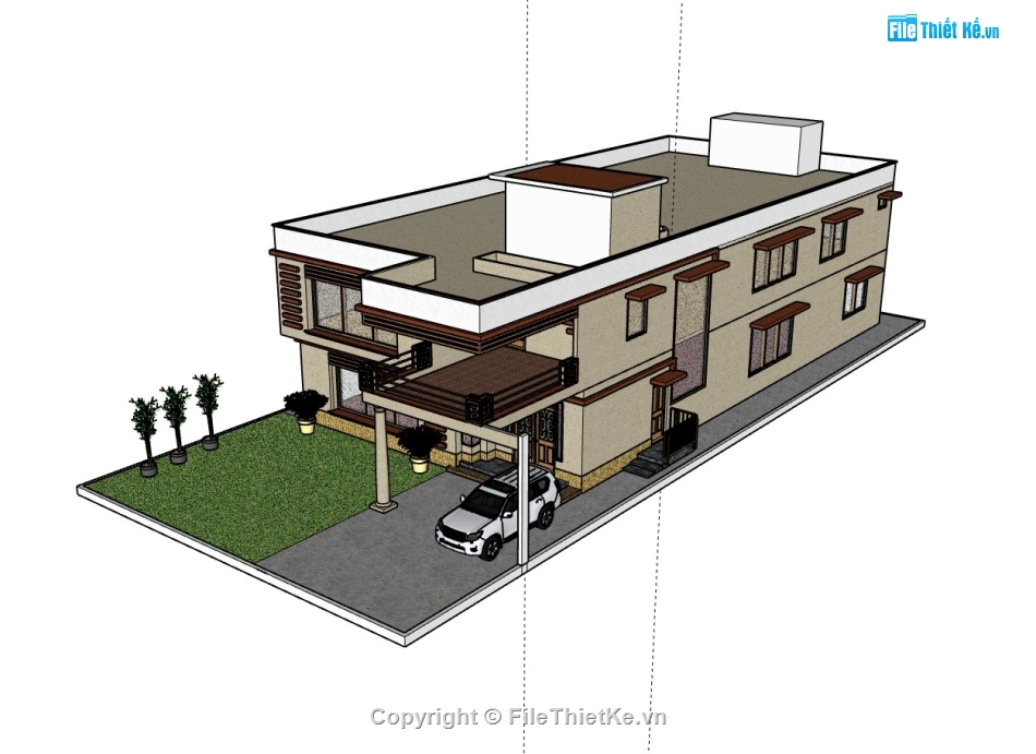 biệt thự 2 tầng,su biệt thự,sketchup biệt thự