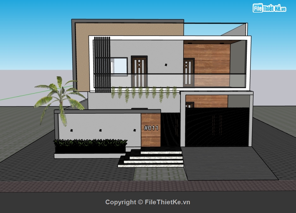 biệt thự 2 tầng,su biệt thự,sketchup biệt thự