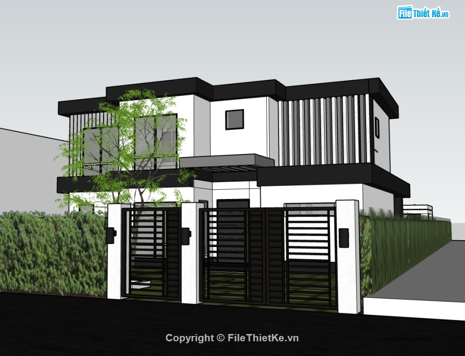 biệt thự 2 tầng,su biệt thự,sketchup biệt thự