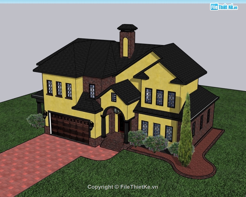 biệt thự 2 tầng,su biệt thự 2 tầng,sketchup biệt thự 2 tầng