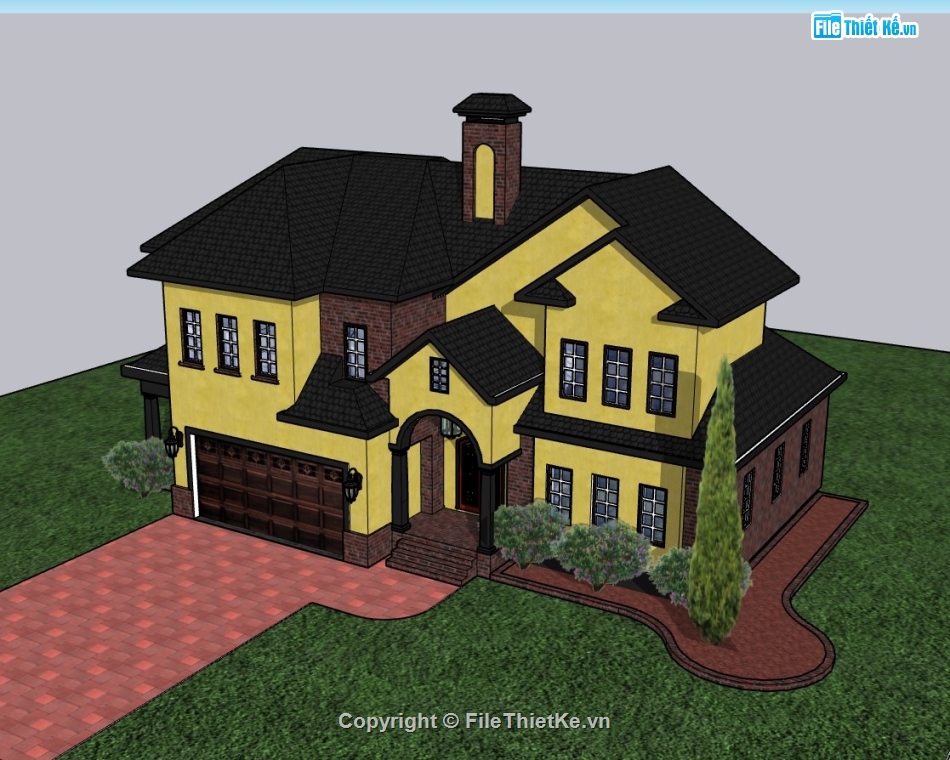 biệt thự 2 tầng,su biệt thự 2 tầng,sketchup biệt thự 2 tầng