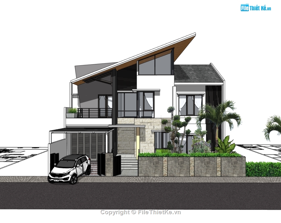 biệt thự 2 tầng,biệt thự 2 tầng sketchup,sketchup biệt thự