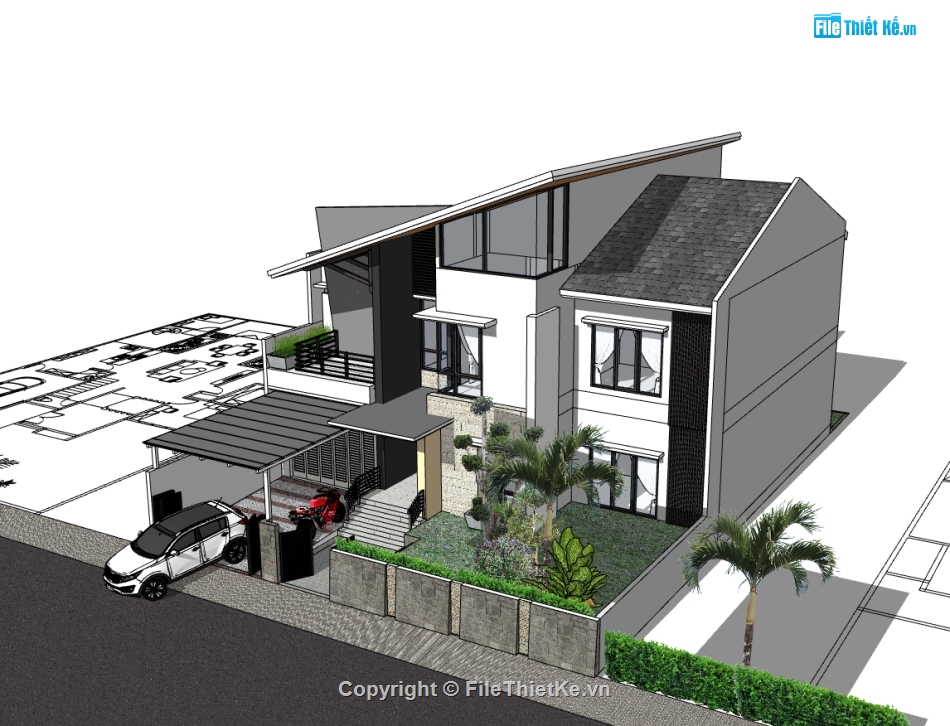 biệt thự 2 tầng,biệt thự 2 tầng sketchup,sketchup biệt thự
