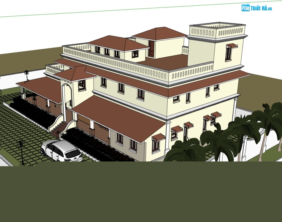 biệt thự 2 tầng,su biệt thự,sketchup biệt thự 2 tầng