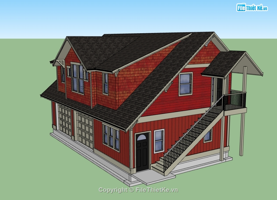 biệt thự 2 tầng,su biệt thự,sketchup biệt thự