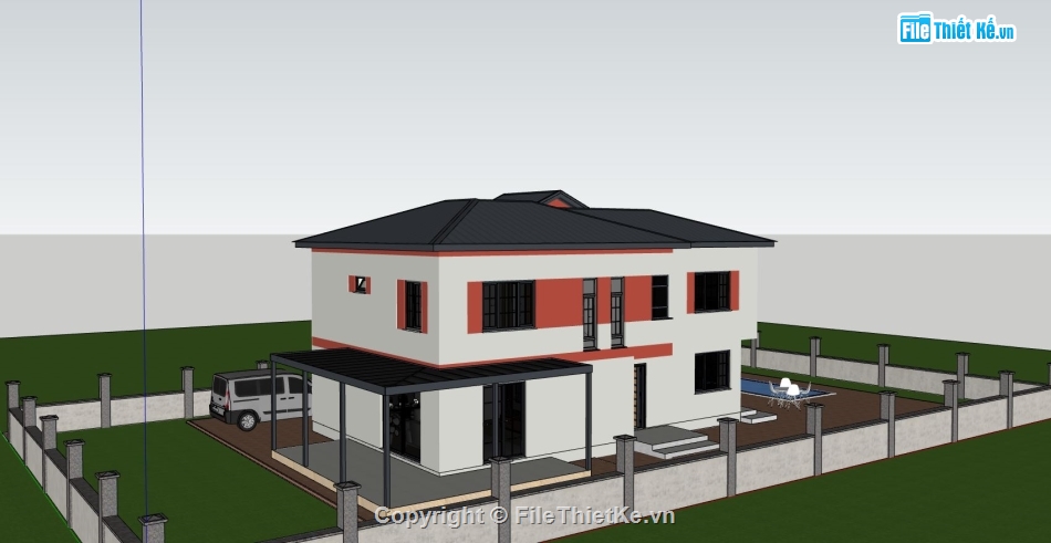 biệt thự 2 tầng,model su biệt thự 2 tầng,file sketchup biệt thự 2 tầng,phối cảnh biệt thự 2 tầng