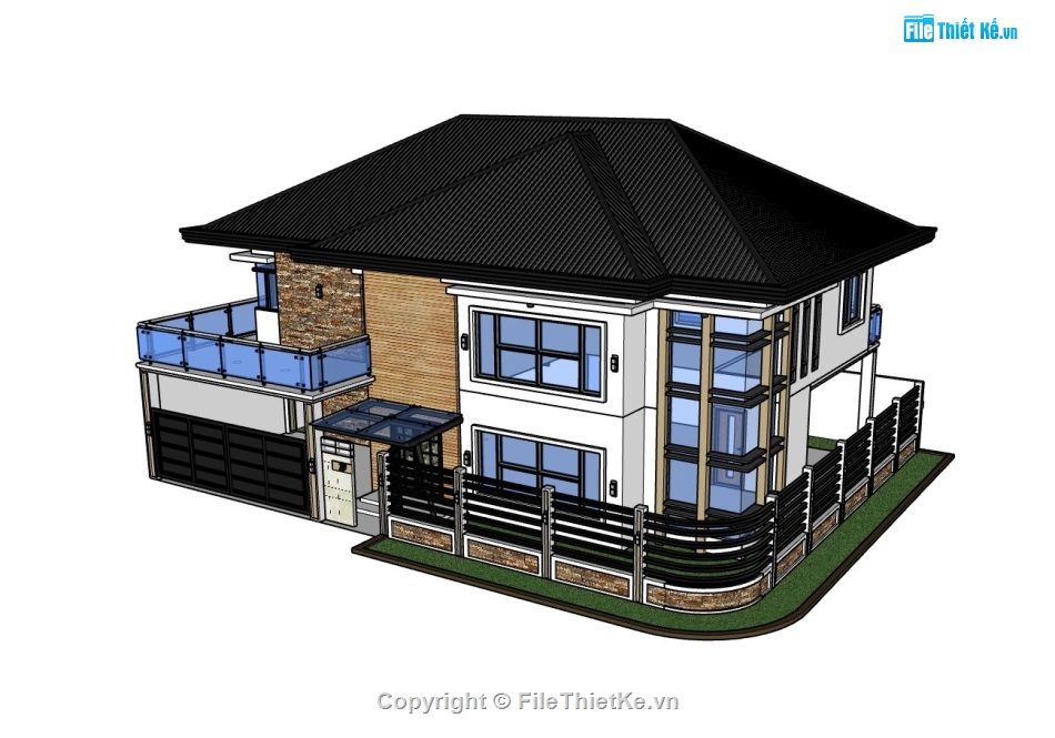 biệt thự 2 tầng,su biệt thự,sketchup biệt thự