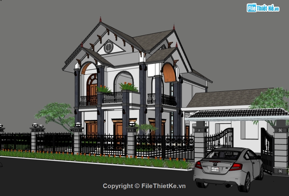 biệt thự 2 tầng,su biệt thự,sketchup biệt thự