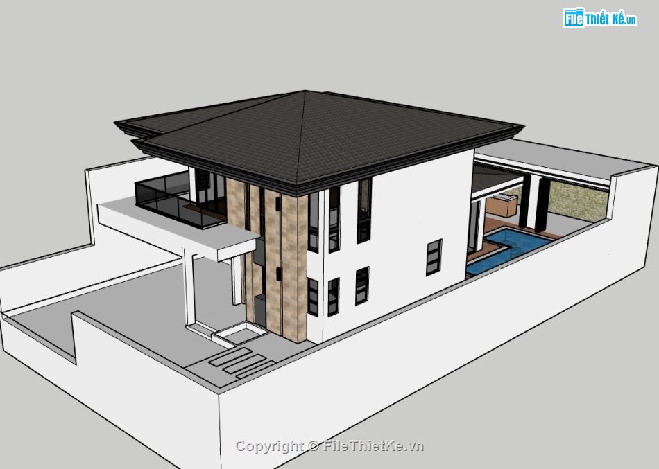 biệt thự hiện đại,biệt thự 2 tầng,biệt thự mới,su biệt thự,sketchup biệt thự