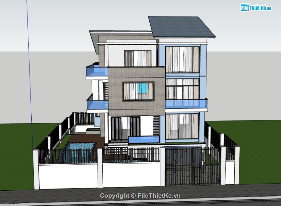 biệt thự 3 tầng,su biệt thự,sketchup biệt thự