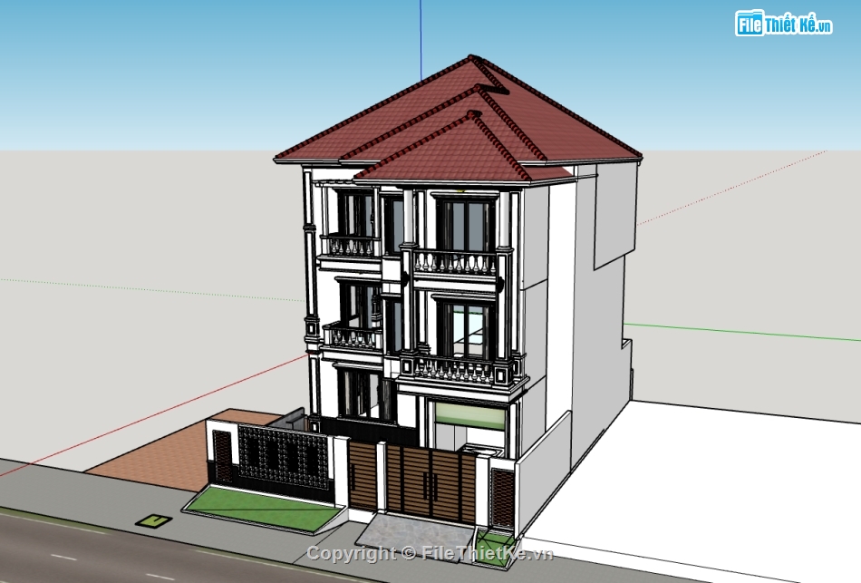 su biệt thự,sketchup biệt thự,biệt thự 3 tầng
