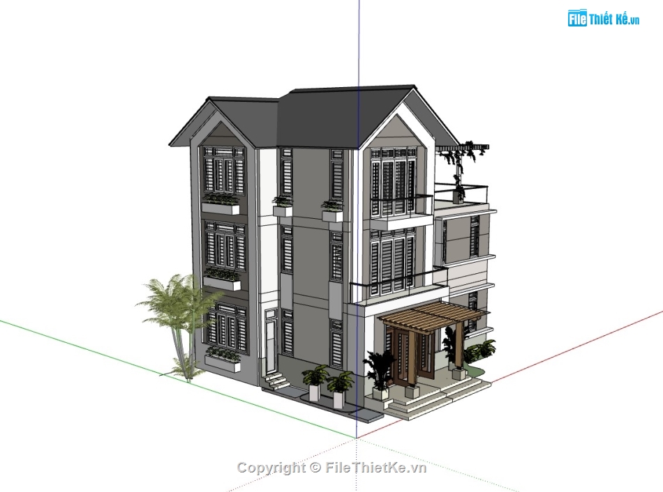 biệt thự 3 tầng mái nhật,sketchup biệt thự,biệt thự 3 tầng,su biệt thự