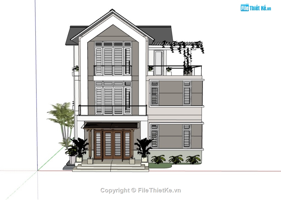 biệt thự 3 tầng mái nhật,sketchup biệt thự,biệt thự 3 tầng,su biệt thự