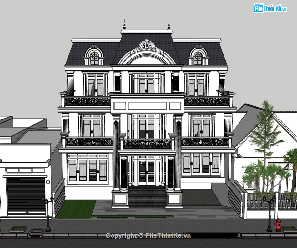 biệt thự 3 tầng,biệt thự 3 tầng sketchup,su biệt thự 3 tầng