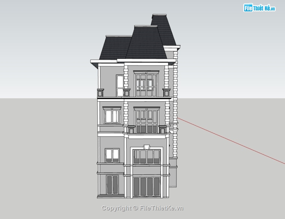 su biệt thự,sketchup biệt thự,su biệt thự 4 tầng,sketchup biệt thự 4 tầng