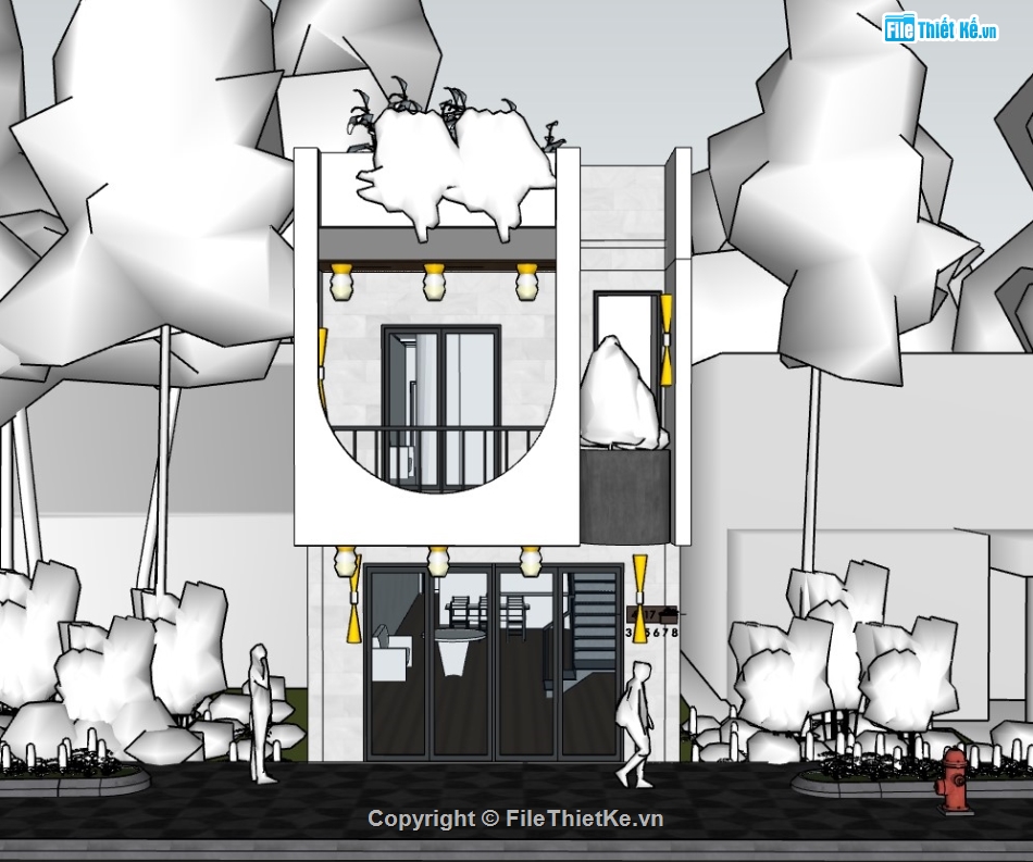 su nhà phố,sketchup nhà phố,nhà phố 2 tầng