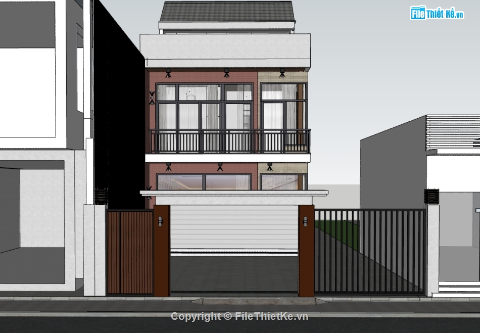 su nhà phố,sketchup nhà phố,nhà phố 2 tầng