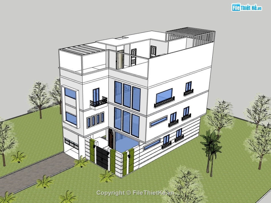 su nhà phố,sketchup nhà phố,su nhà phố 3 tầng