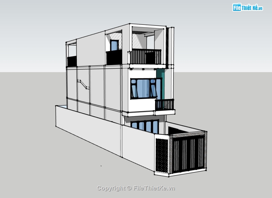 su nhà phố,sketchup nhà phố,su nhà phố 3 tầng