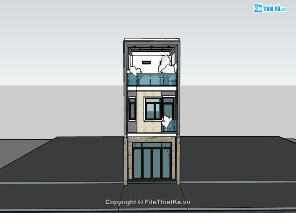 nhà phố 3 tầng,su nhà phố,sketchup nhà phố
