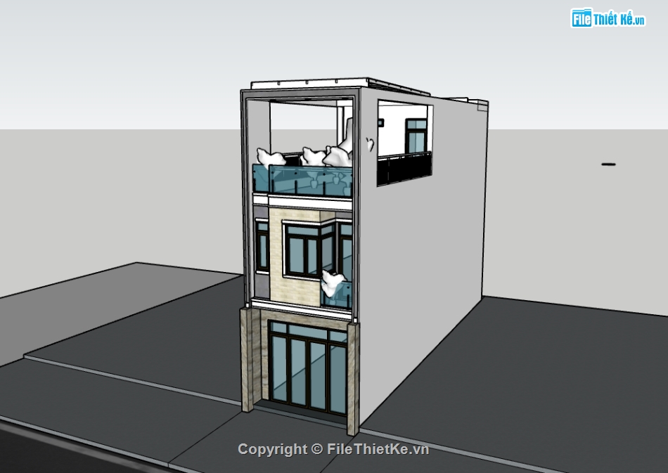 nhà phố 3 tầng,su nhà phố,sketchup nhà phố