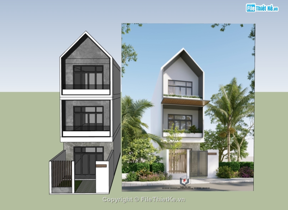 nhà phố 3 tầng,su nhà phố 3 tầng,sketchup nhà phố 3 tầng