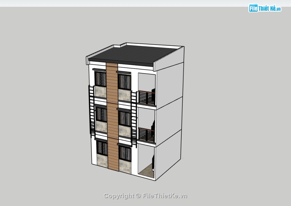 nhà phố 3 tầng,su nhà phố,sketchup nhà phố