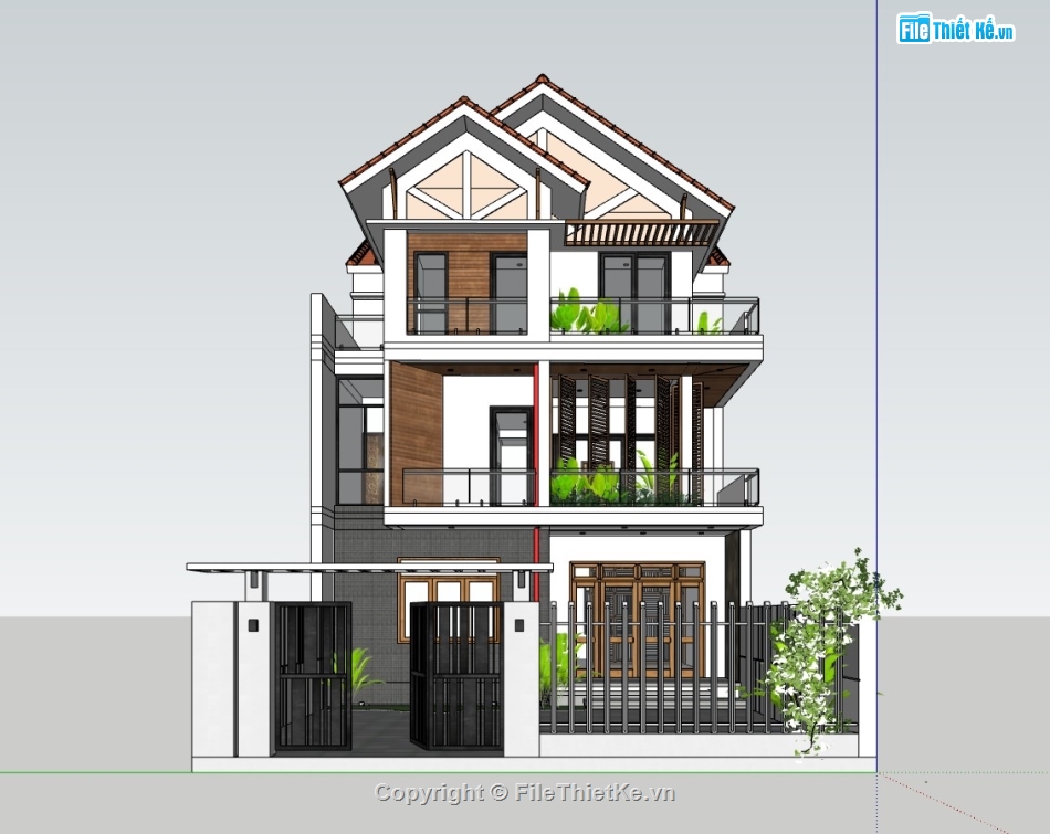 su nhà phố,sketchup nhà phố 3 tầng,su nhà phố 3 tầng,sketchup nhà phố