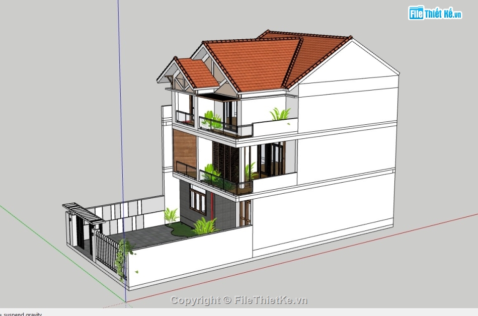 su nhà phố,sketchup nhà phố 3 tầng,su nhà phố 3 tầng,sketchup nhà phố