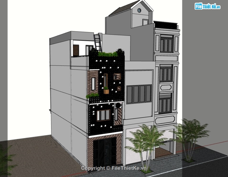 nhà 4 tầng,nhà phố 4 tầng,su nhà phố,sketchup nhà phố,sketchup nhà phố 4 tầng