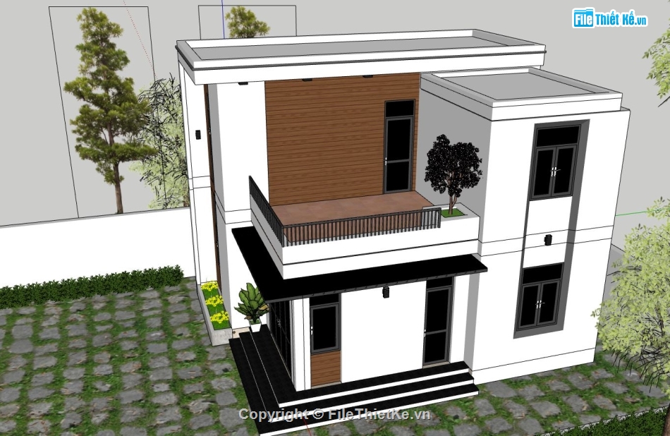 biệt thự 2 tầng,mẫu su biệt thự 2 tầng,file sketchup biệt thự 2 tầng,phối cảnh biệt thự 2 tầng