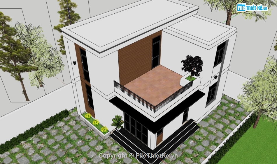 biệt thự 2 tầng,mẫu su biệt thự 2 tầng,file sketchup biệt thự 2 tầng,phối cảnh biệt thự 2 tầng