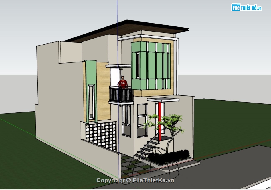 thiết kế nhà 2 tầng,mẫu nhà phố su,sketchup nhà phố 2 tầng,phối cảnh nhà 2 tầng