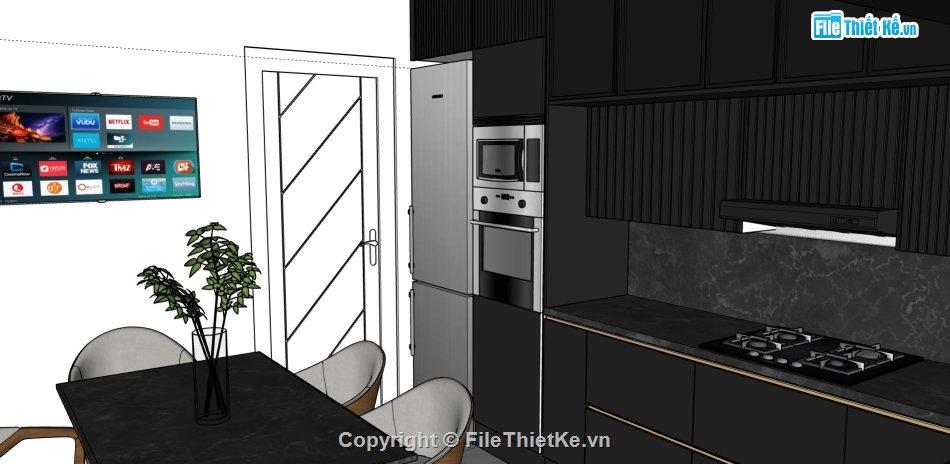 nội thất phòng bếp,nội thất phòng bếp su,thiết kế phòng bếp,file 3d sketchup phòng bếp
