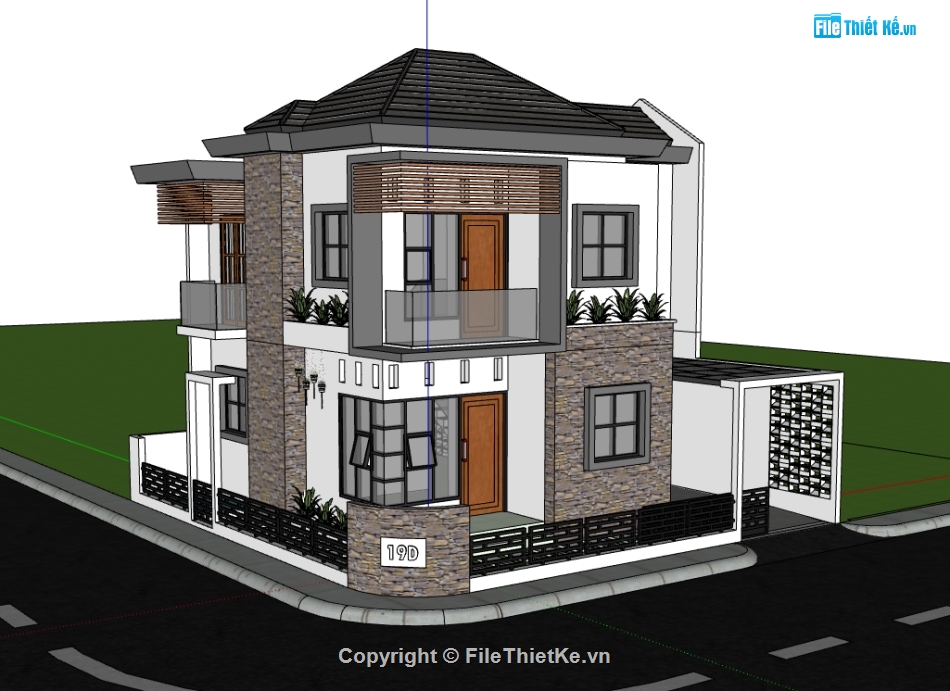 sketchup biệt thự,thiết kế biệt thự 2 tầng,sketchup biệt thự 2 tầng,mẫu thiết kế biệt thự 2 tầng,filethietke.vn