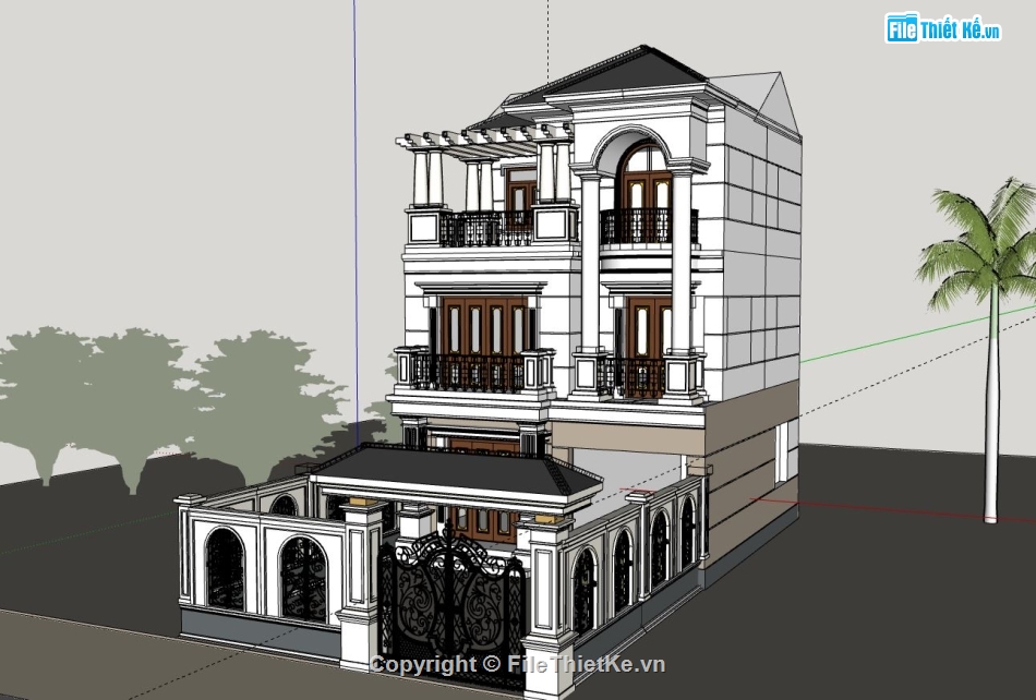 biệt thự hiện đại 3 tầng,model sketchup biệt thự 3 tầng,phối cảnh biệt thự 3 tầng