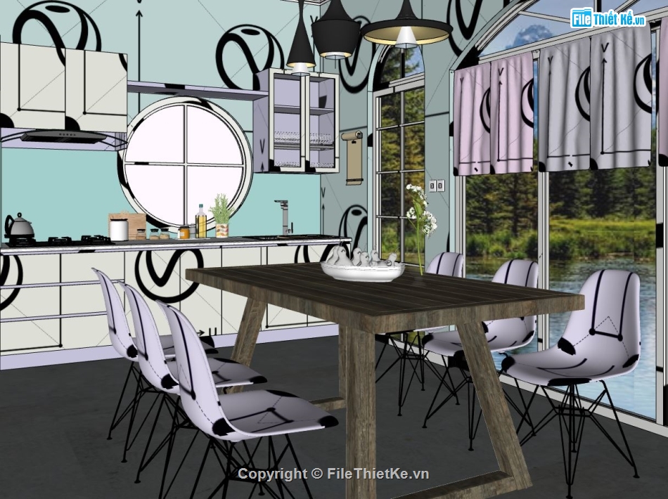 model sketchup phòng ăn,file sketchup phòng ăn cực đẹp,nội thất phòng ăn