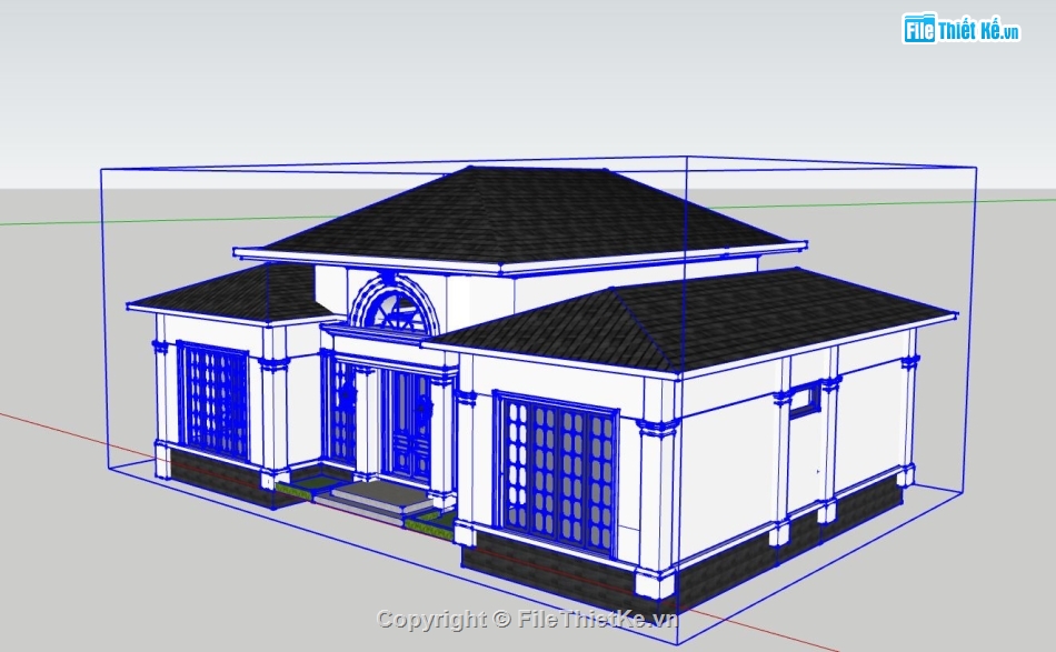 biệt thự 1 tầng,biệt thự đẹp 1 tầng,sketchup biệt thự 1 tầng