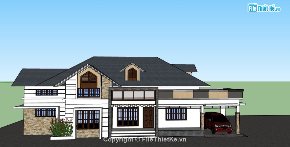 biệt thự 2 tầng,model su biệt thự 2 tầng,phối cảnh biệt thự 2 tầng,file sketchup biệt thự 2 tầng